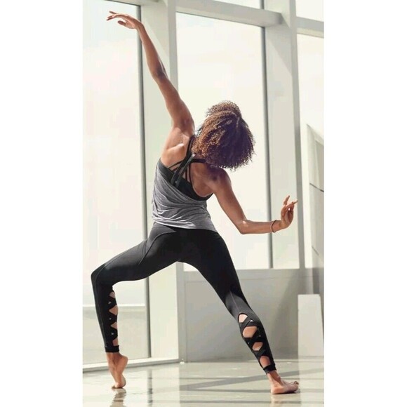 Athleta High Rise Cut Out Chaturanga Tight Black Leggings Sz SP Criss Cross Back - Picture 2 of 9